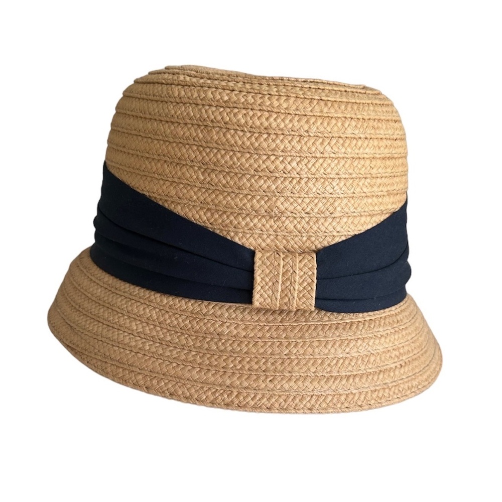 Straw Bucket Hat With Black Grosgrain Ribbon Accent